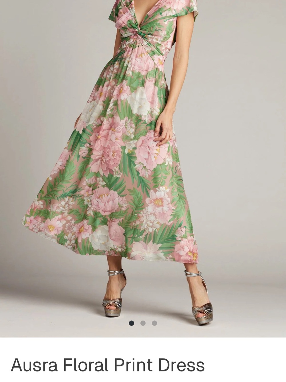 Tadashi Shoji Pink & Green Floral Georgette Dress